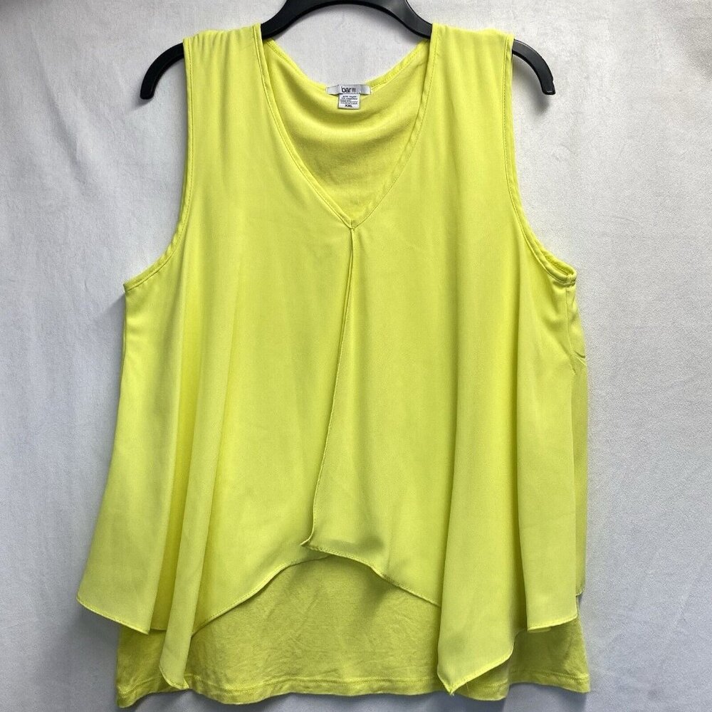 Bar III Chiffon Sleeveless Tiered Tulip Back Blouse Women XXL Yellow Neon V-Neck